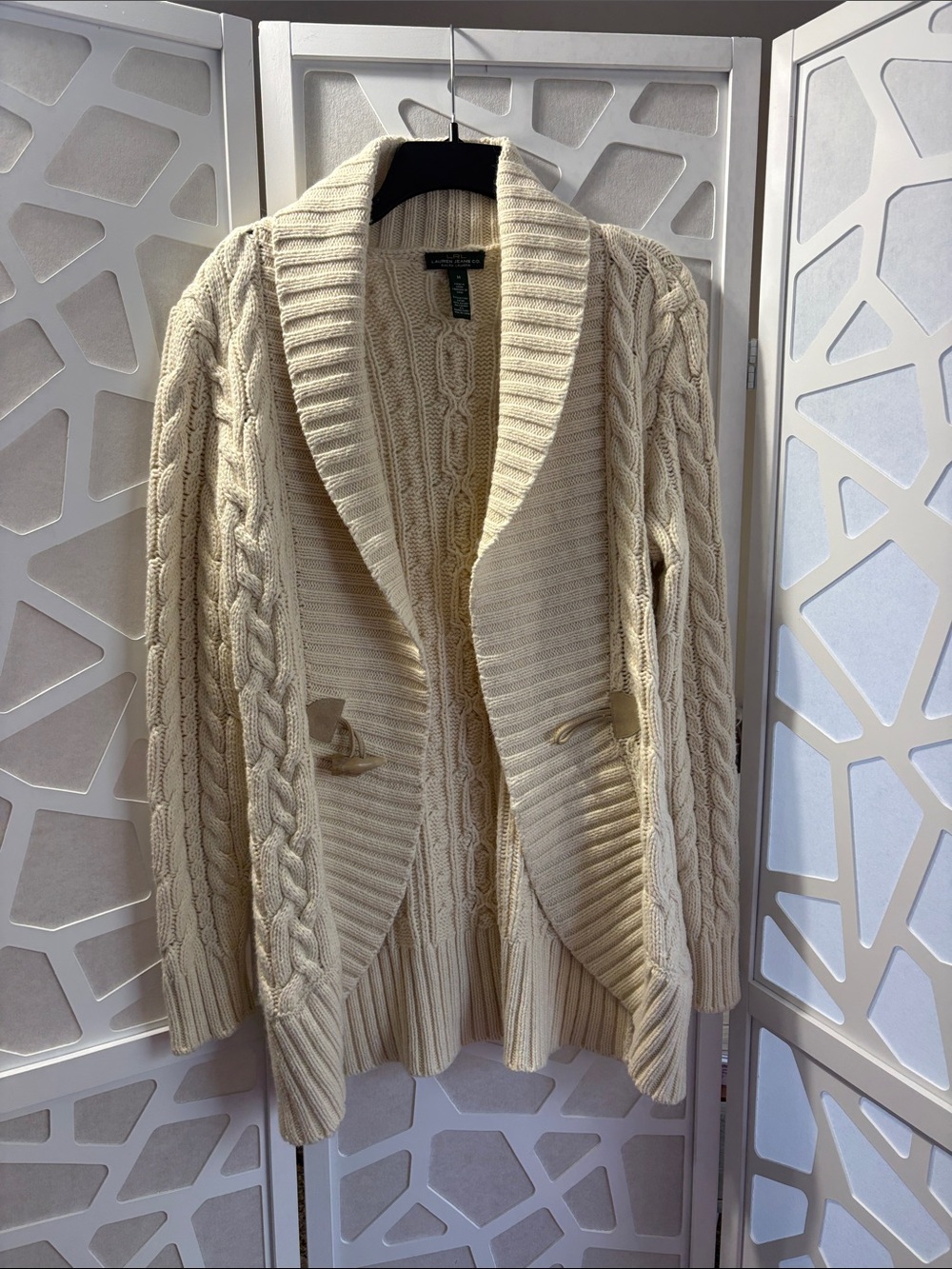 Lauren Ralph Lauren Cream Cable-Knit Shawl Collar Cardigan